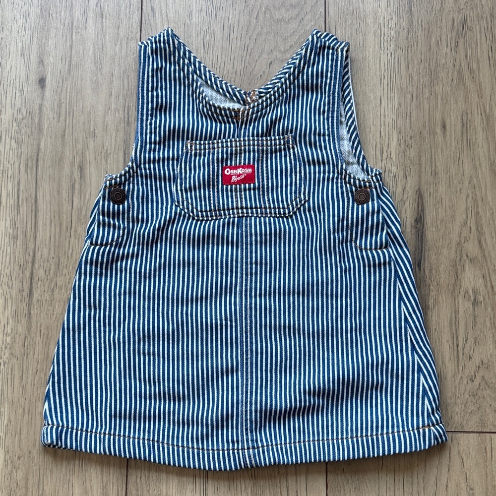 OshKosh B'gosh Blue and White Striped Denim-Like Jumper Dress Toddler Size 2T
